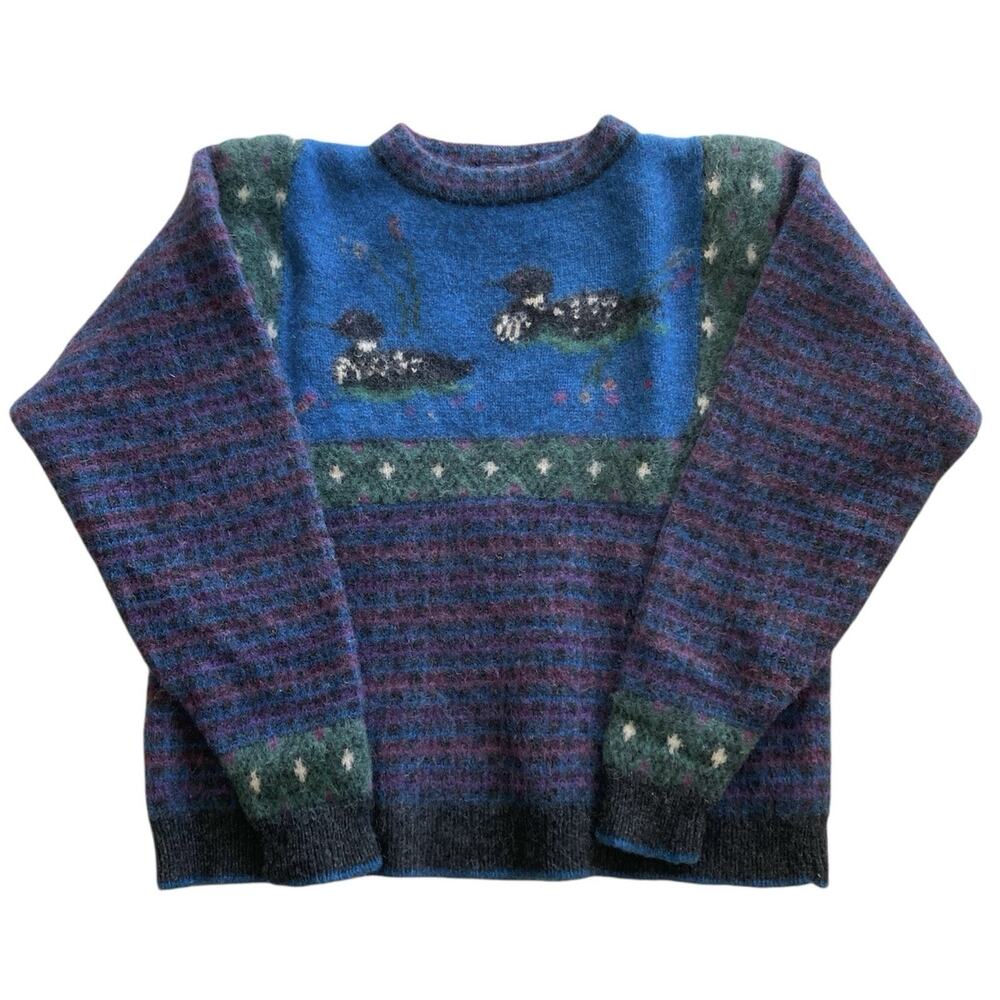 Vintage 80s Woolrich Wool Mallard Duck Preppy Cottage Country Sweater Women’s L